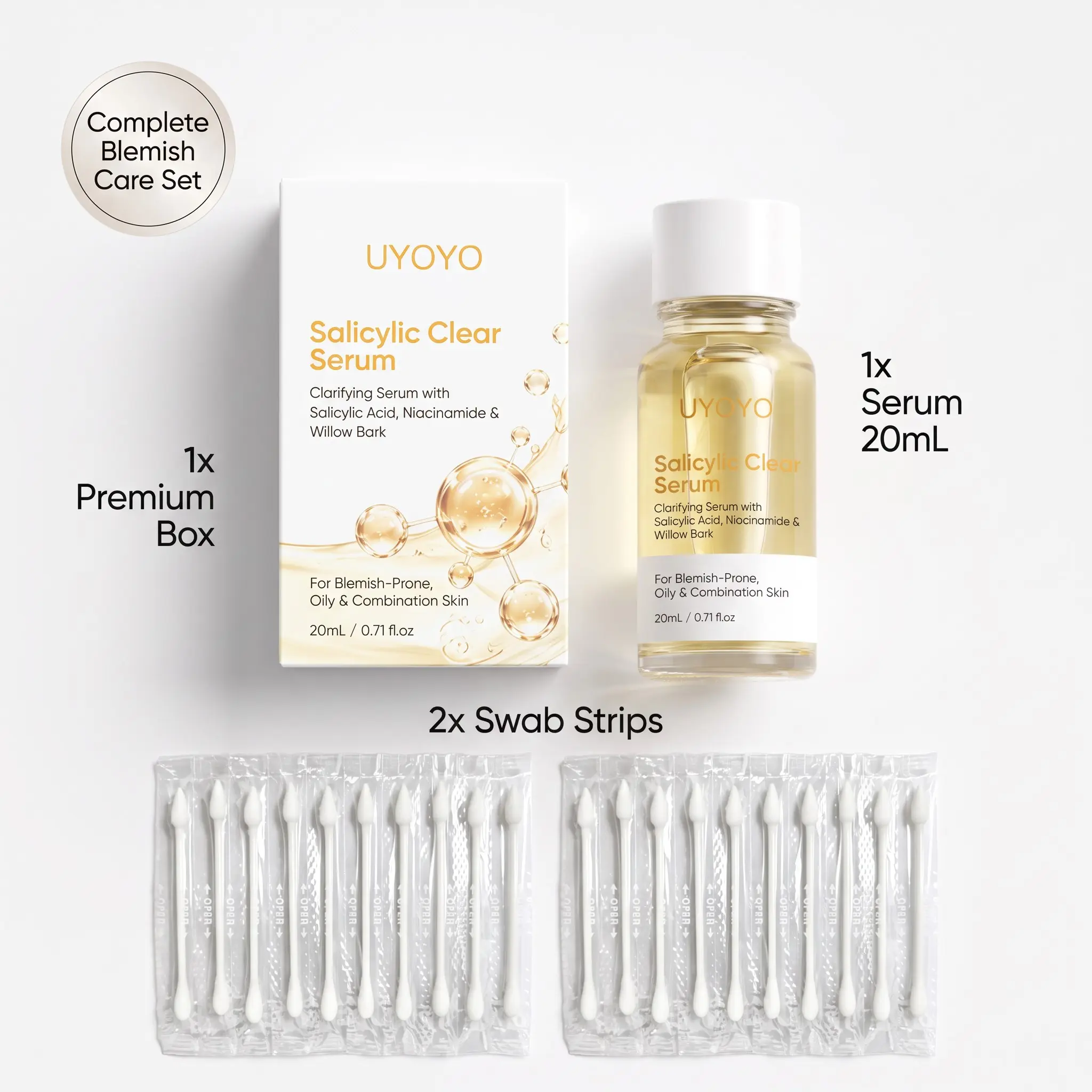 Salicylic Clear Facial Serum With Niacinamide Zinc Oxide Willow Bark Extract For Oily Combination Blemish Prone Skin Pore Refining Oil Control Exfoliating BHA Serum Minimize Dark Spots Blackheads Gentle Daily Facial Essence 20ml