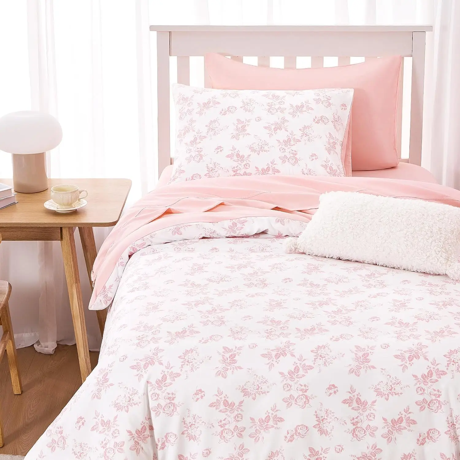 3-Pieces Cottagecore Duvet Cover Set, 100% Polyester Floral Vintage Pink Bedding for Teen Girls, Soft Lightweight with Zipper Closure, Twin/Twin XL Size