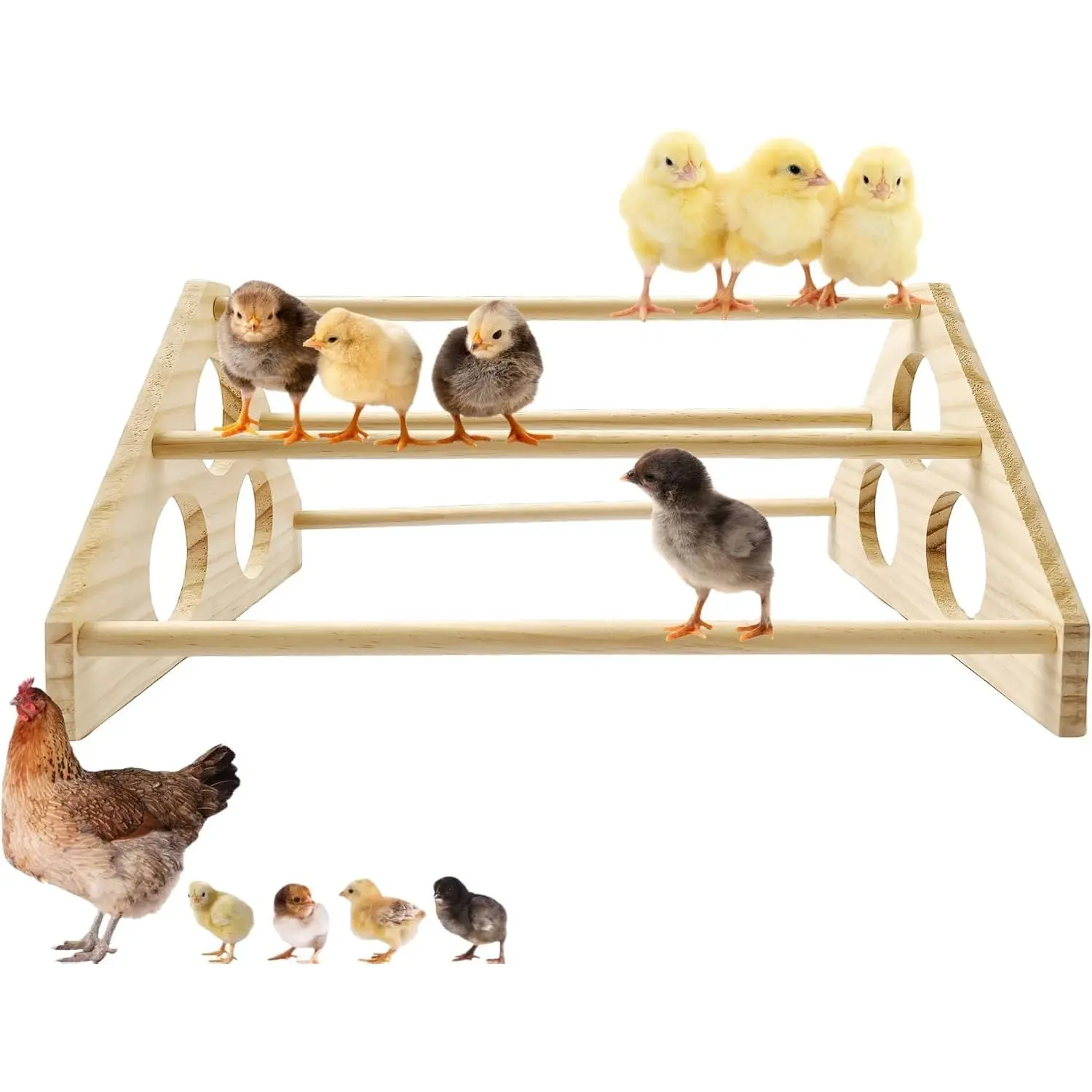 Large Natural Wooden Pine Chick Perch Roosting Bar, Durable Chicken Training Toy Stand for Baby Chicks Brooder Coop