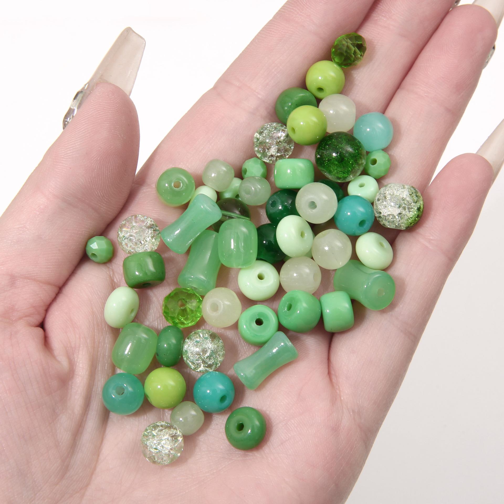 Green transparent solid color glass beads, crystal beads, round beads, bamboo beads, used for DIY handmade bracelets, necklaces, and jewelry