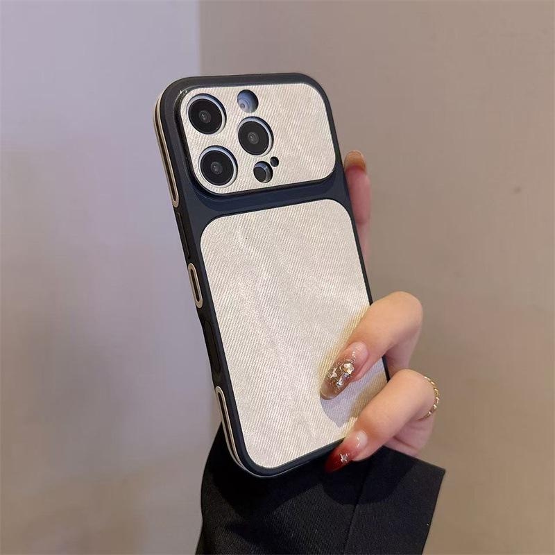 Instantly enlarges the screen, suitable for iPhone 17/16/15/14/13, denim-pattern side-stick anti-collision edge denim leather protective case