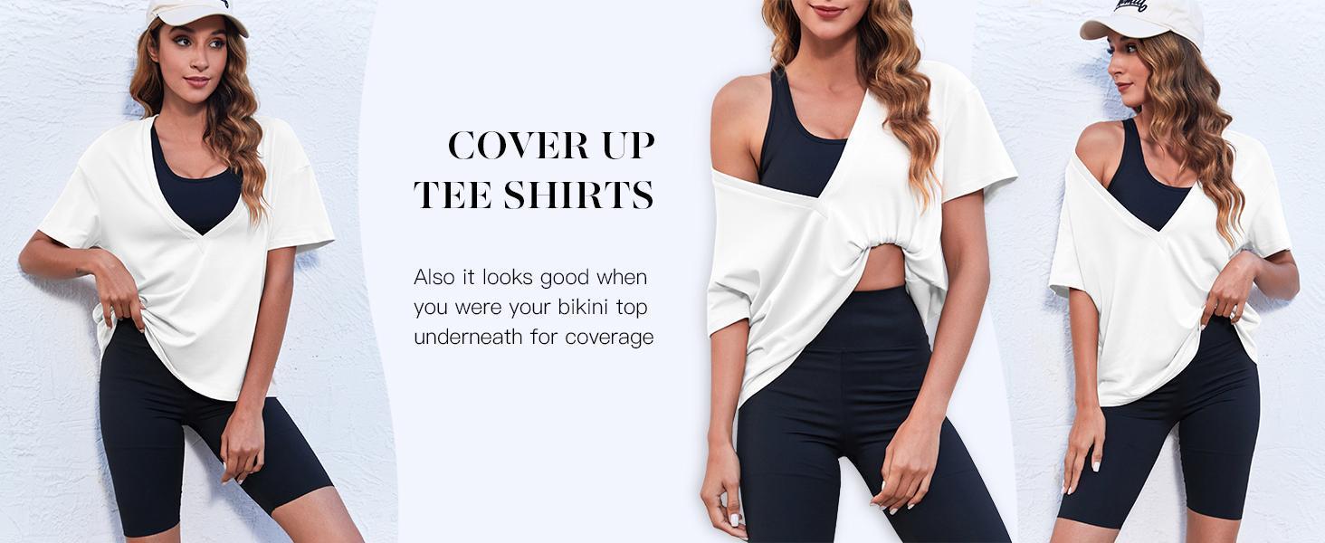 Imily Bela Womens Sexy Deep V Neck T Shirt Short Sleeve Tops Basic Tees Casual Loose Shirts