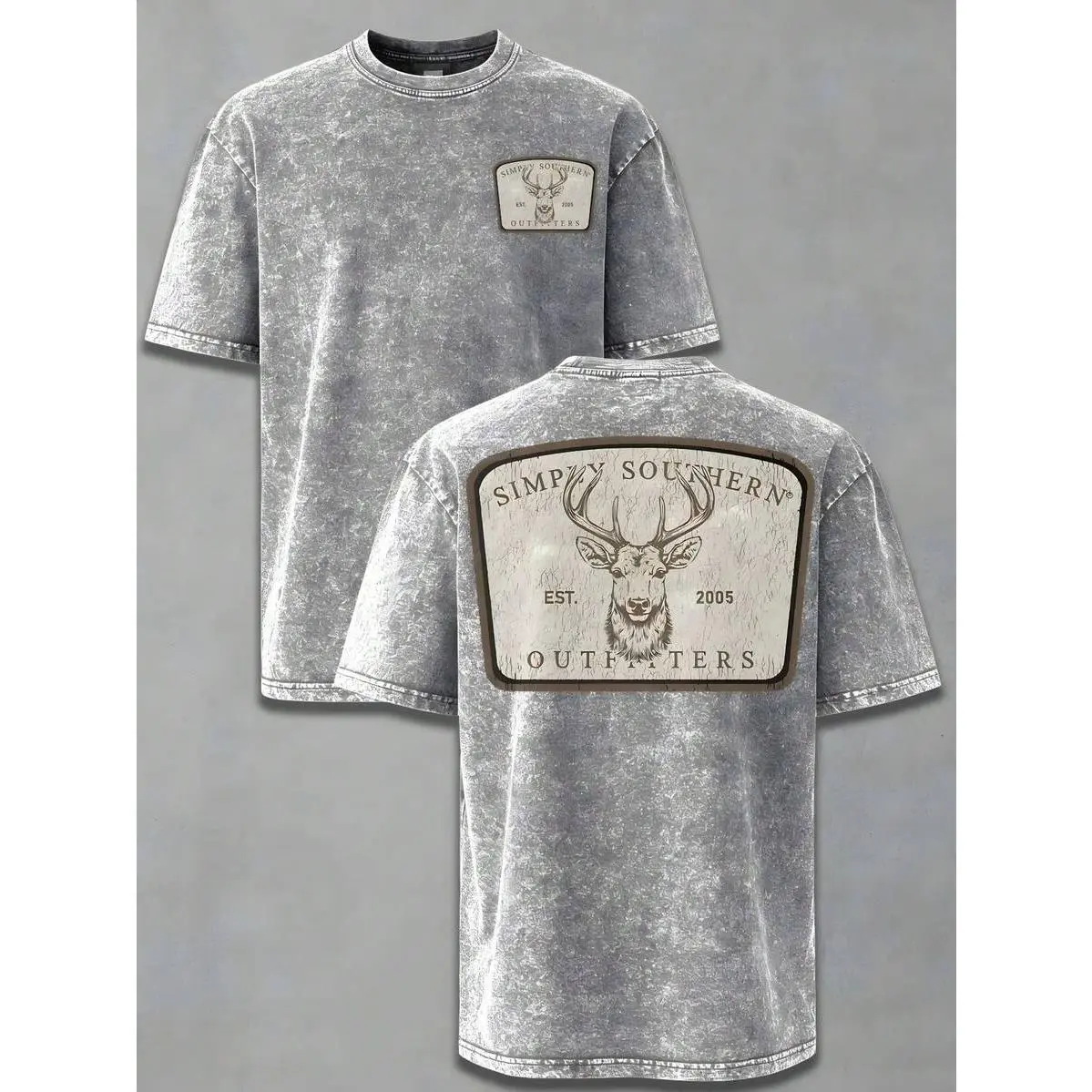 Simply Southern Outfitters Deer Buck Double Sided Print Mineral Washed T Shirt Country Hunting Oversized Cotton Unisex Outdoor Tee