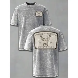 Simply Southern Outfitters Deer Buck Double Sided Print Mineral Washed T Shirt Country Hunting Oversized Cotton Unisex Outdoor Tee