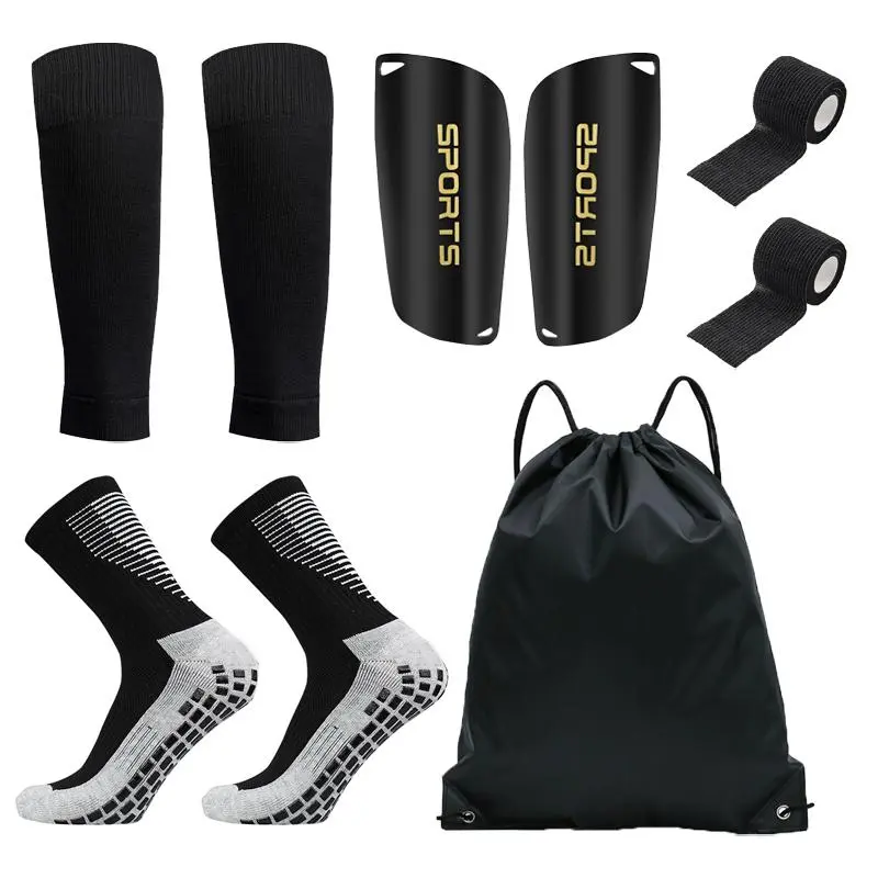 Professional Football Training Set (5 Counts/set), Comprehensive Sports Socks & Shin Guard & Shin Sleeve & Tape Set, Outdoor Sports Accessories for Men & Women