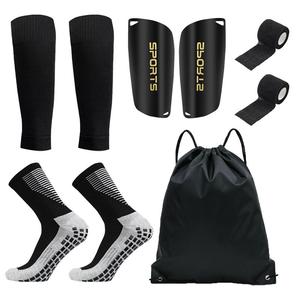 professional football training set (9 counts/set), sports socks & shin guard & shin sleeve & tape set, outdoor sports accessories for men & women,  track socks