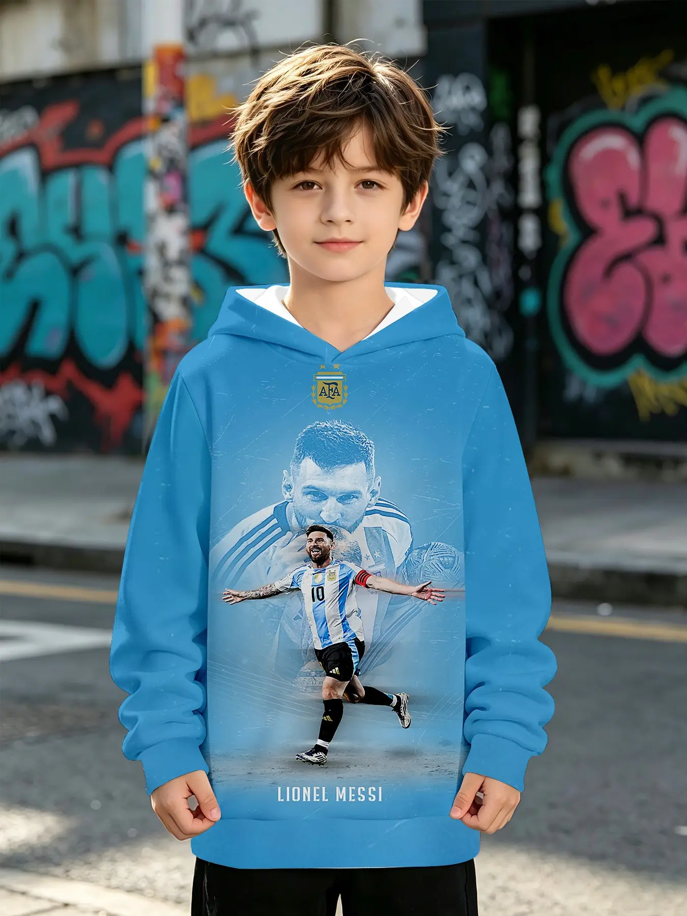 Football Hoodie Lionel Messi 10 Argentina Emblem, 3D Digital Print, Long Sleeve, Loose Fit, Fall & Winter Casual Wear