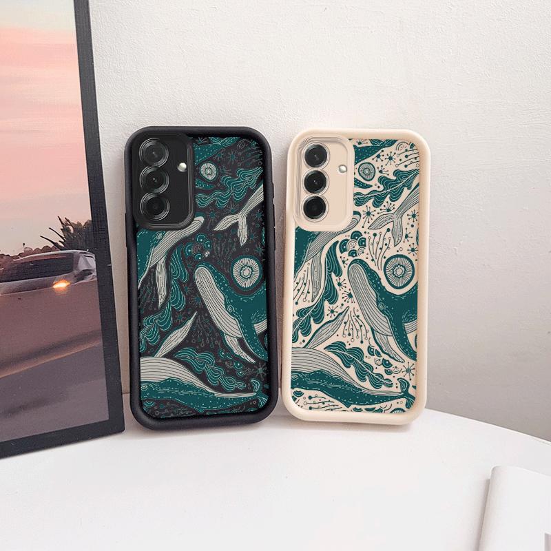 Vintage Deep Sea Whale Phone Case Suitable for Samsung Galaxy S26 S25 S24 S23 S22 S21 Fe Plus Ultra A13 A14 A15 A16 A17 A33 A34 A35 A36 A52 A53 A54 Note20 Edge Anti-Drop Full Cover Black Phone Case