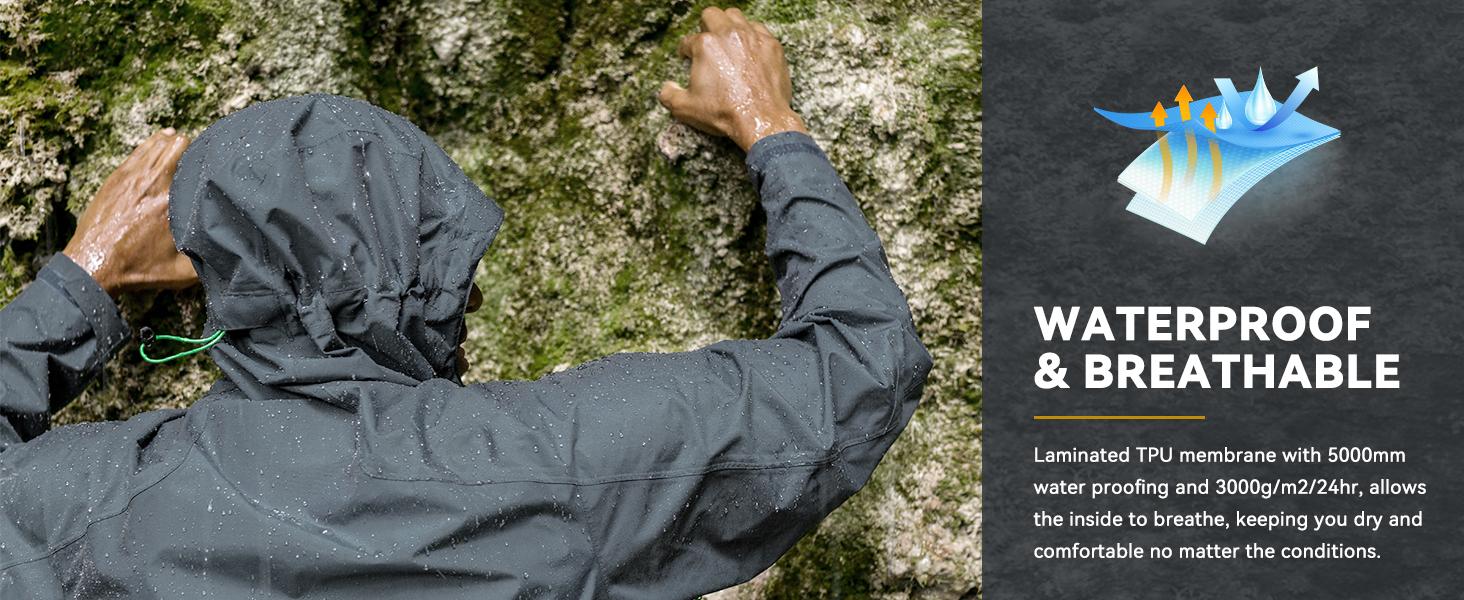 Baleaf Mens Waterproof Rain Jacket Lightweight Packable Windbreaker Hooded Reflective Coat Running Cycling Hiking Gear