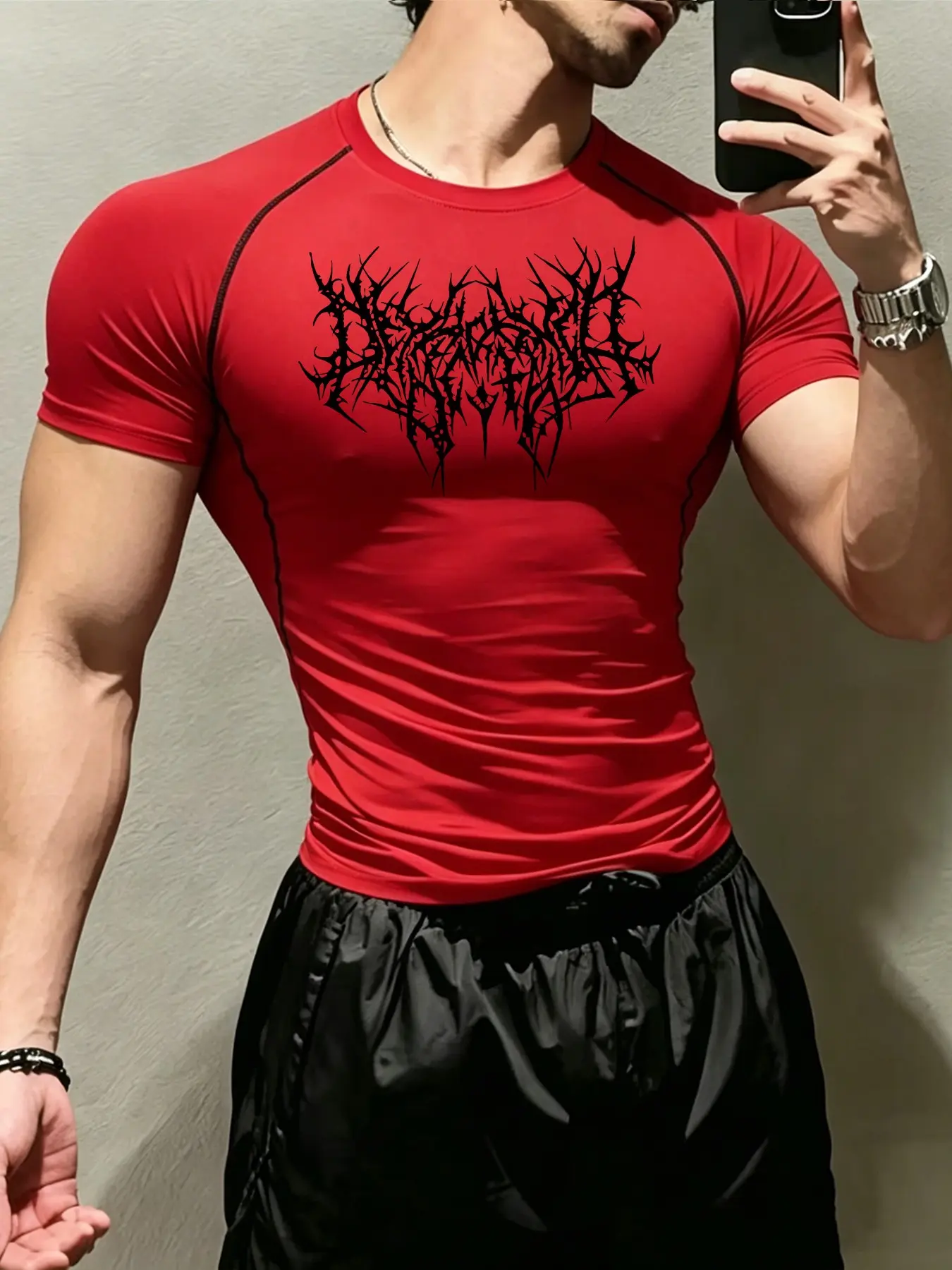 Hip Hop Y2K Men's Slim Fit Compression Short Sleeve T Shirt Quick Dry Breathable Goth Thorn Text Graphic Print Gym Workout Running Training Athletic Breathable Sportswear Top