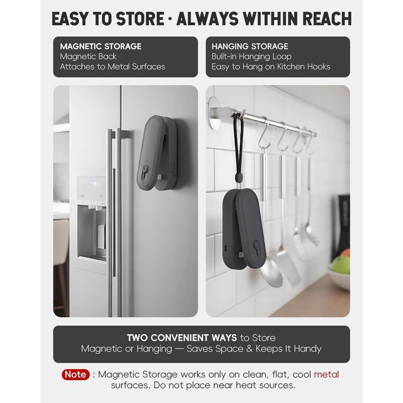 Mini Bag Sealer with Cutter and Magnet, 1800mAh Rechargeable Bag Resealer Handheld, Portable Heat Sealer for Heavy-Duty Plastic Snack & Chip Bags, Upgraded, Gift for Women, Food Saver, Kitchen Storage