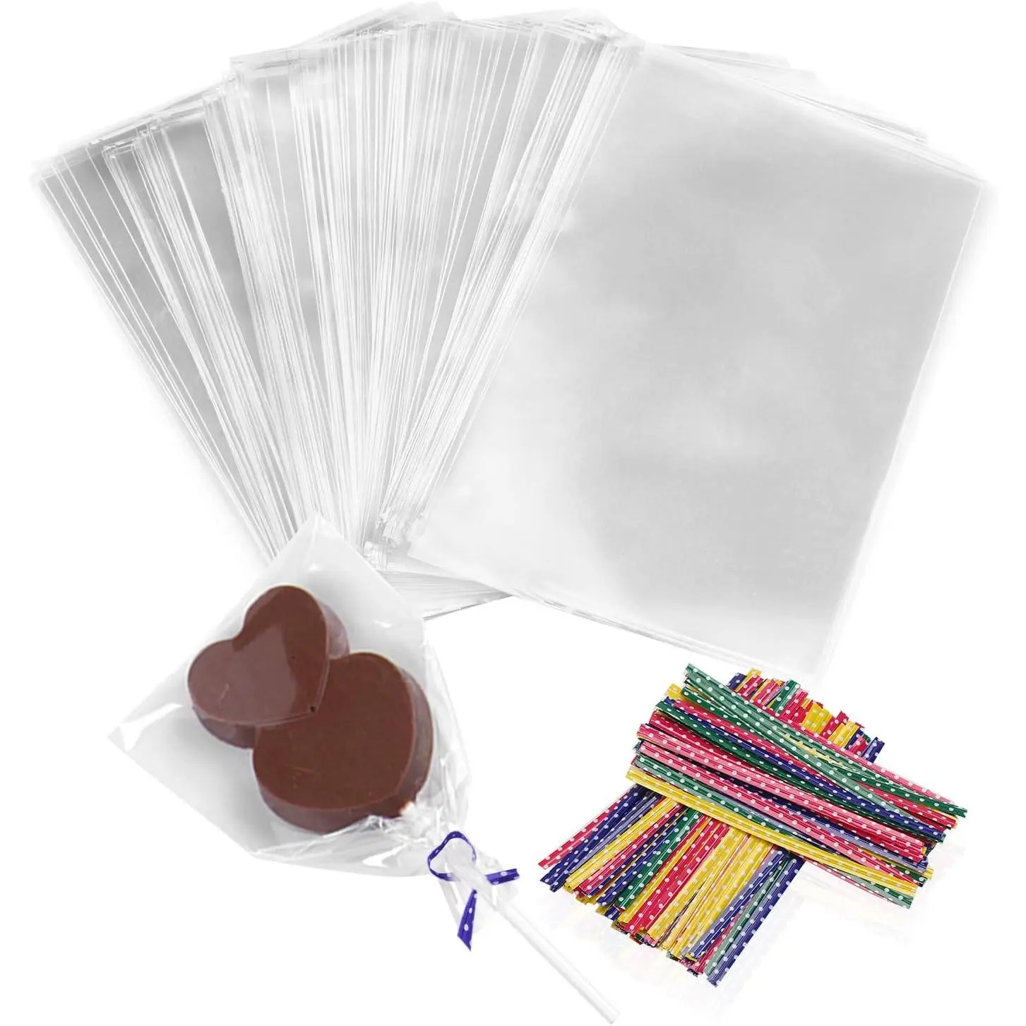 4 x 6 Inches  Bags Cello Bags, Cellophane Bags 300 count Cake Pop  Cello Bags for  with 4 Mix Colors Twist Ties for Bakery Popcorn Cookies Candies Dessert