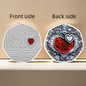Heart Theme Heptagonal Commemorative Coin, 3D Relief Design, Unique Collectible Gift, Valentine's Day Present, Metal Material