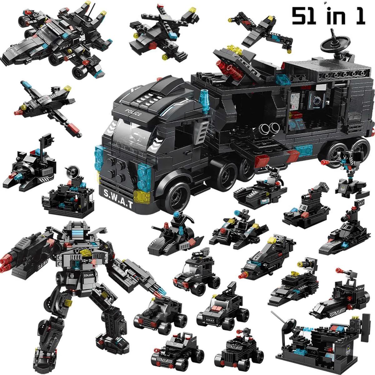 585PCS SWAT 8 IN 3 Police Station Truck Model Building Blocks City Machine Helicopter Car Figures Bricks Educational Toy For Children