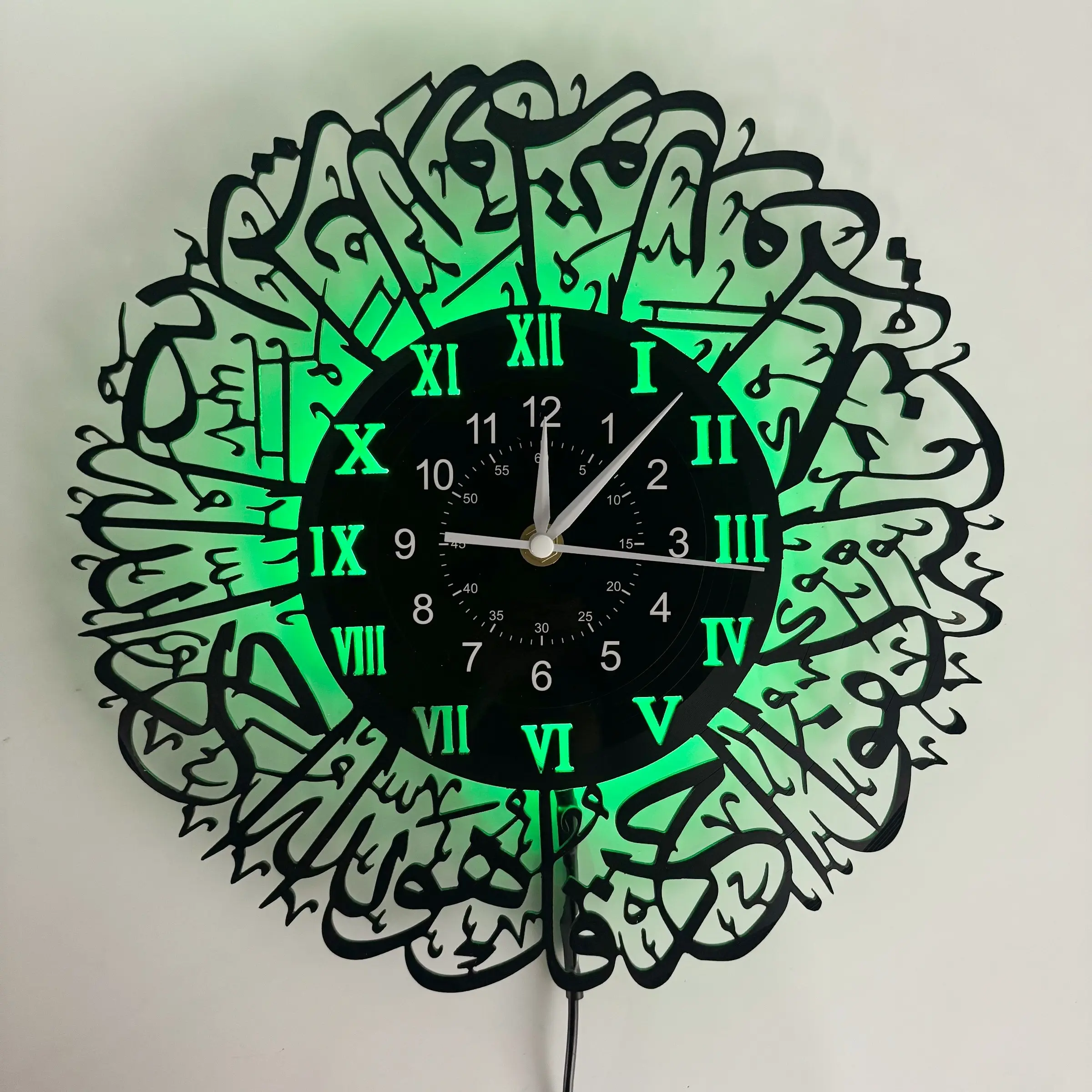 Islamic-Themed Vinyl Wall Clock Decorative, Vintage Silent Ramadan Decoration, Arabic Calligraphy Artwork, Home Decor Gift for Holidays