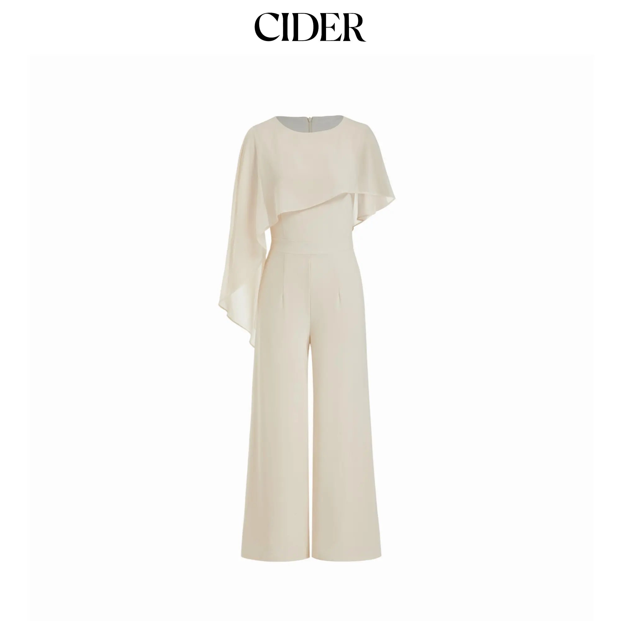Cider Asymmetrical Cloak Sleeve Mid Rise Wide Leg Jumpsuit