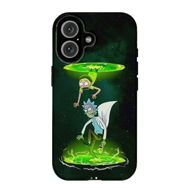 R1ck and Morty Green Interdimensional Portal Galaxy Space Sci-Fi Cartoon Phone Case Dark Starry Galaxy Space Background Sci-Fi Cartoon Shockproof Cover Compatible for iPhone 17 Promax 16 15 14 13 12 11 and for Samsung S22 S23 S24 S25 S26 Ultra Best Gift
