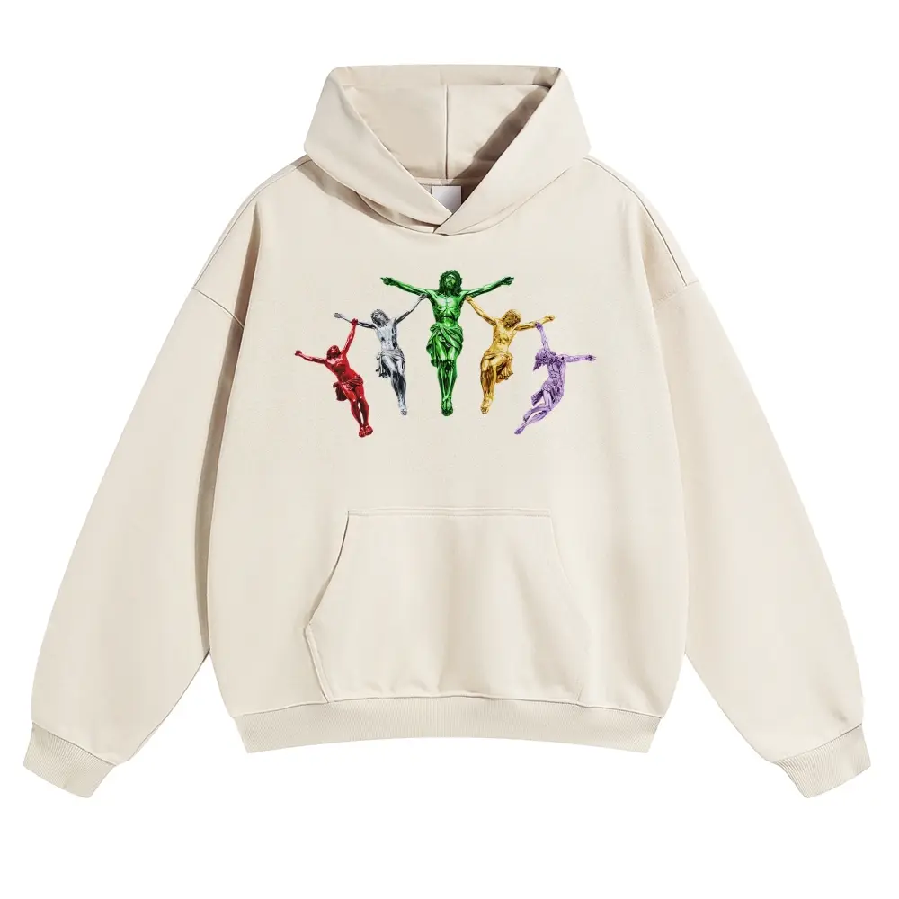 Unisex Multi-colored metal Christian Jesus crucifix of the Passion of Jesus Graphic hoodie Personalized Pattern Y2k Clothing Round Neck hoodie,Women's Clothing 100% Cotton, Menswear, Top, Vintage Style,Summer Casual Oversized