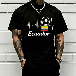 Ecuador Soccer Heartbeat Men's Graphic Print Cotton TShirt Cool Football Fan Tee For Everyday Style&Sports Events Soft&Breathable Fabric Perfect Gift For Him