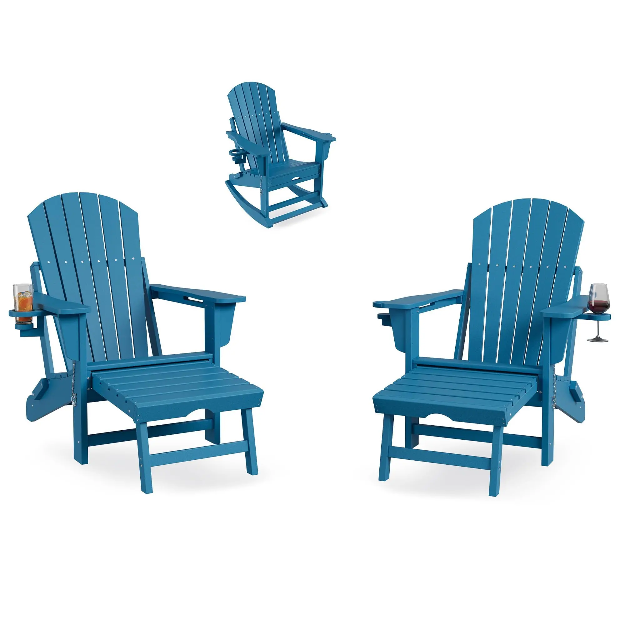 GARVEE Folding Adirondack Outdoor Rocking Chair with Two Cup Holders, Durable HDPE All-Weather Porch Rocker for Comfortable Relaxation