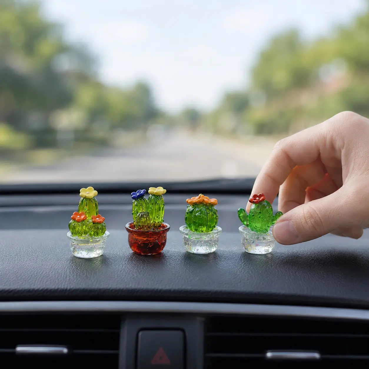 Mini Cactus Succulent Car Dashboard Decor, Cute Resin Plant Pot Ornament, Car Accessories, Perfect Gift for Holidays