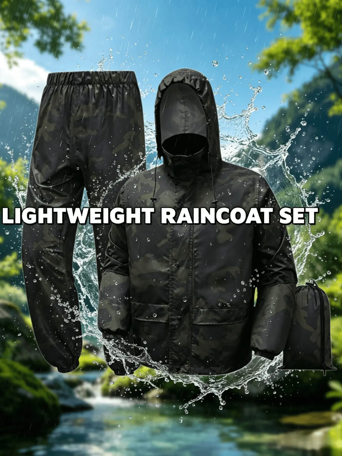 Waterproof raincoat and pants set, suitable for mountaineering, hiking, hunting, rainy day, lightweight waterproof outdoor raincoat, foldable with storage bag, ultra light and breathable hiking rain gear set, Waterproof clothes