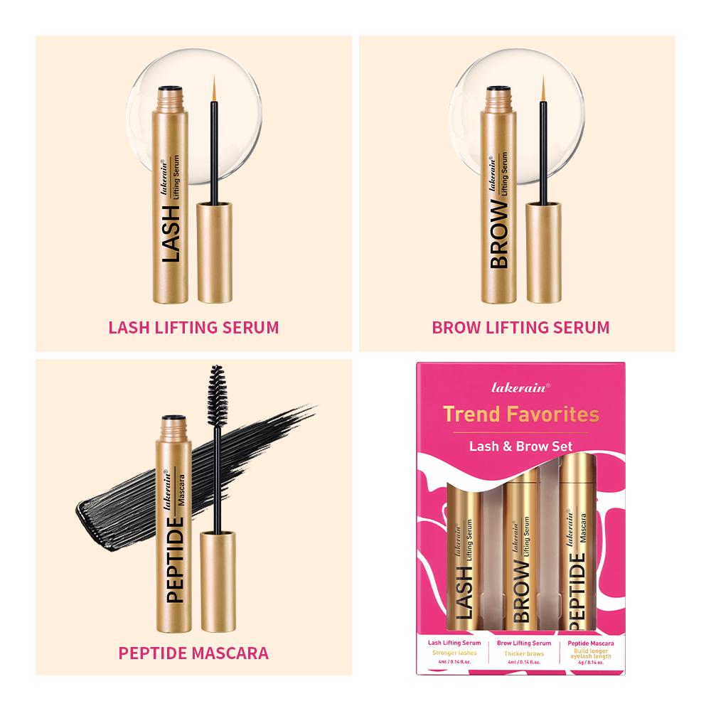 Enhanced Eyelash & Brow Kit, Mini Liquid Enhancer Set with Nourishing Lash Lifting Serum + Lengthening Brow Lifting Serum+ Long-Lasting Peptide Mascara, Natural Extension, Eye Makeup