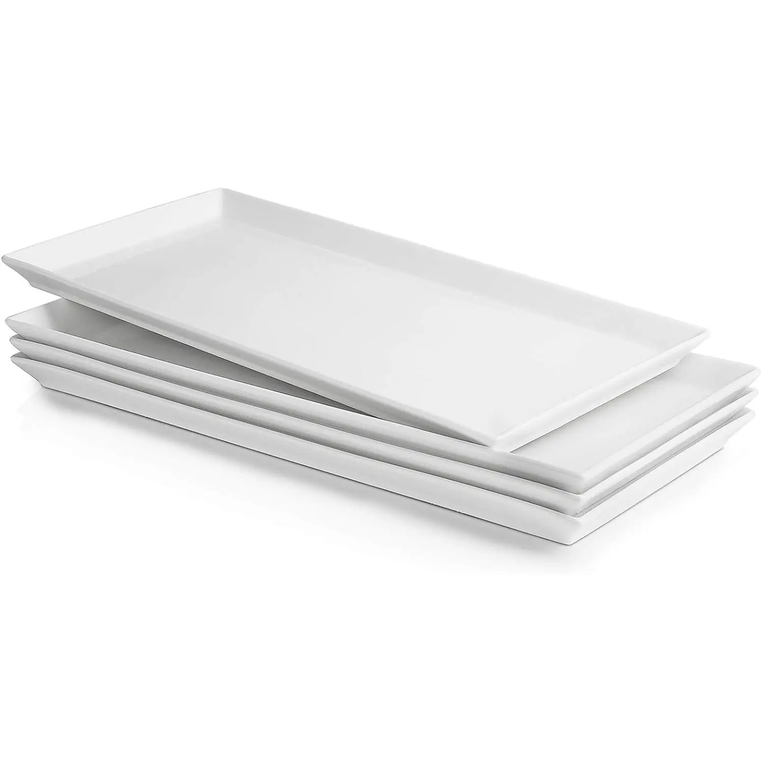 White Serving Platters, Porcelain Serving Trays for Parties, Large Rectangular Plates - 15.5 Inch, Set of 4