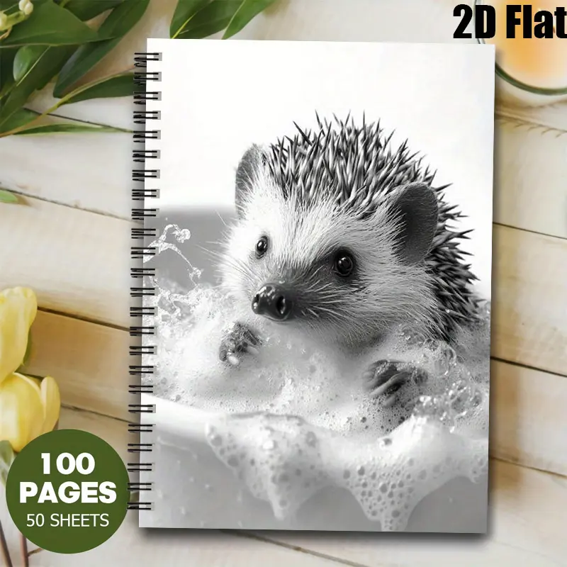 1pc Hedgehog Bath Themed Spiral Notebook, 5.7x8.26 inch, Cute Animal Design, Premium Lined Pages, Durable Coil Binding, Daily Journal for Kids Teens, School Office Supplies, Birthday Christmas Gift for Animal Lovers, Bath Time Themed Stationery [2D]