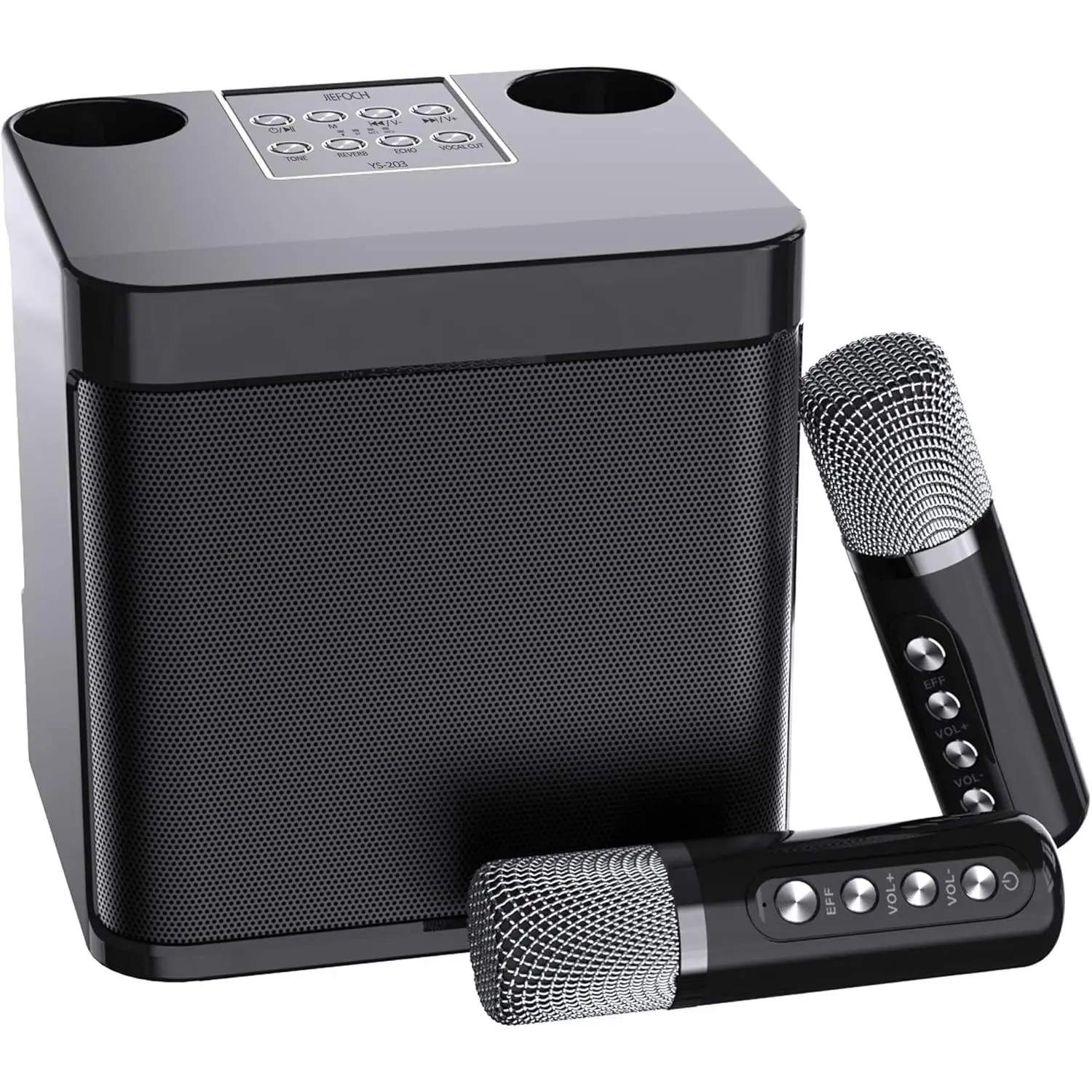 Elegant Black Portable Bluetooth Karaoke Machine Set - 2 Wireless Microphones PA Audio Speaker, TV & Smartphone Compatible, Sound Effects for Adult-Kid Indoor-Outdoor Party Singing, Songs Playback