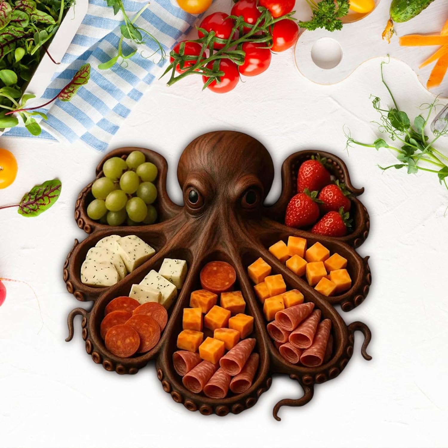 1 pc Octopus cooked food plate, Ocean-themed cheese bread board, novelty trays of cheese, meat, fruit and salad serving plates, and wooden trays designed by animals can add charm and features to any party. It is a unique gift.
