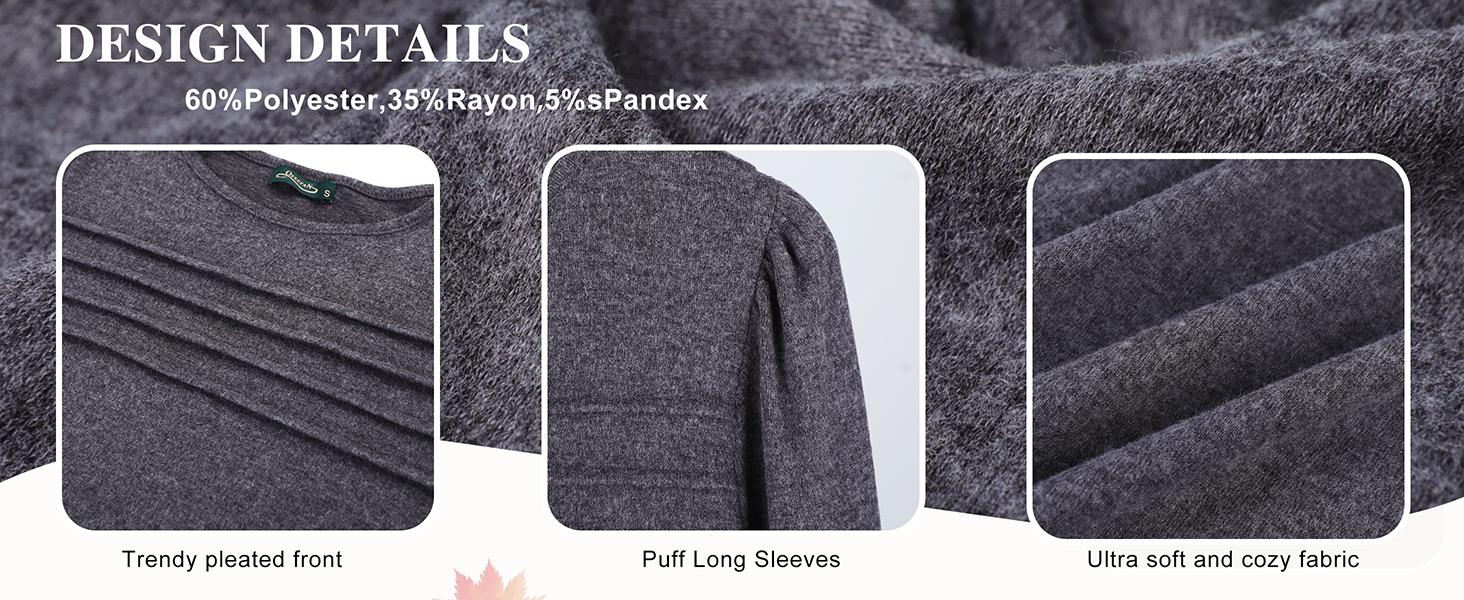 WIHOLL Long Sleeve Shirts for Women Fall Fashion 2025 Dressy Casual Blouses Trendy Pleated Tunic Tops for Leggings