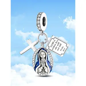 Religious Beliefs Charm Pendant, Fashionable Charms for Bracelets Making, DIY Women Jewelry Accessories for Bracelets Making, Ladies Daily Wear Decoration, Heart Cross Charm, Religious Jewelry Gift, Cross Bead Charm
