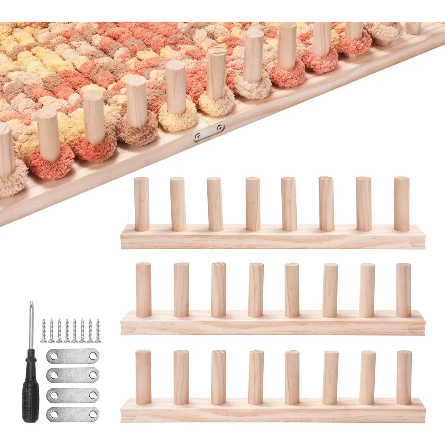 47"Chunky Blanket Loom Kit, Size Yarn Loom for Adults, Wooden Hand Loom for Throw, Beginner-Friendly Yarn Craft Weaving for Home Decor