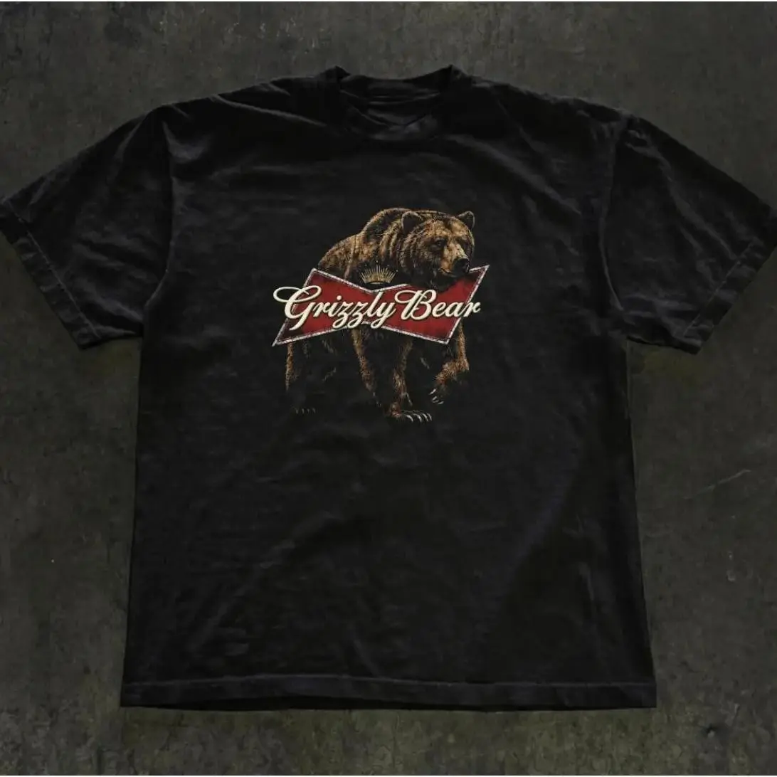 Bear x King Of Beers Logo T-Shirt, Animal Tee, Beer Tshirt, Animal Beer Lover Gifts Shirt, Unisex Vintage Graphic Tees Gothic Grunge Y2k Emo Scene Amity Affliction Style Clothes Men Women Streetwear