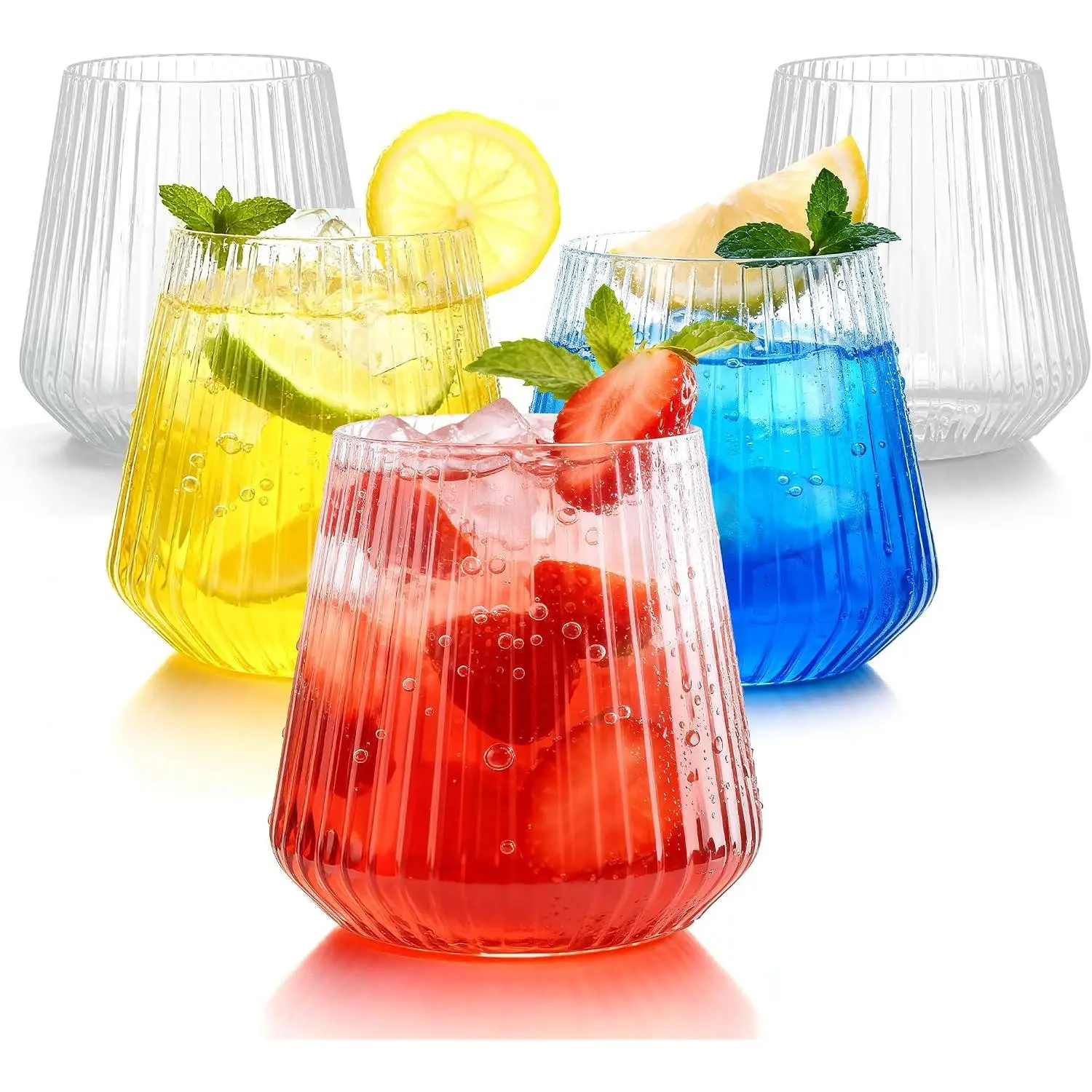 36 count 12 oz Plastic Clear Ribbed  Glasses, Origami  Disposable Champagne Glasses Elegant  Glasses Ideal for Weddings, Bars, Christmas, Halloween, Pool Party, Daily Use
