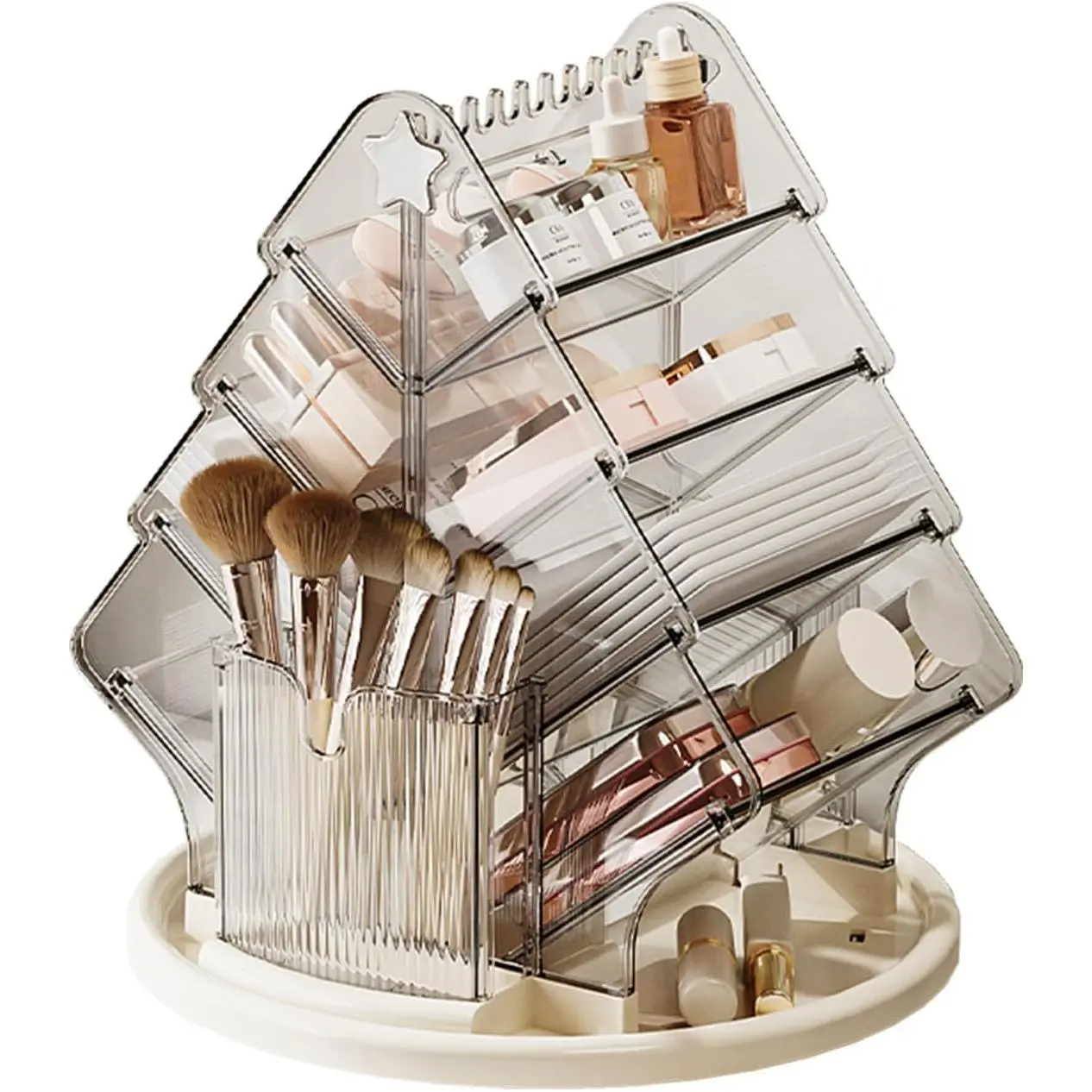 360° Rotating Makeup Organizer for  Countertop,  Organizer | Large Clear  Storage with Brush Holder, Multi-Tier Skincare Organizer  Bathroom Countertop Organizer