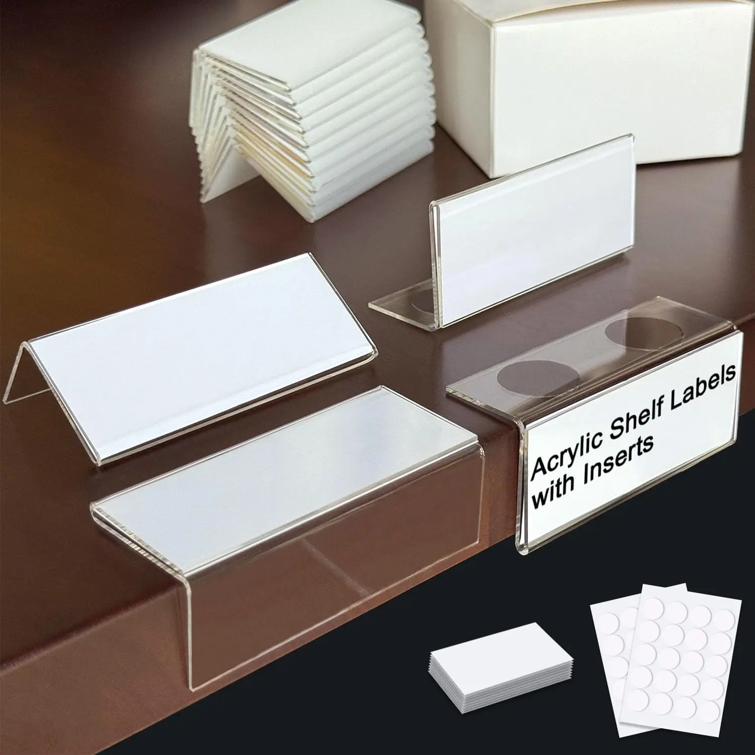 Shelf Labels,L-Shape Book Shelf Labels,Price Tags,Sign Holder,Display Stand.20Pack 1.25x3.15inch with Paper Inserts&Double Sided Sticky Dots.for Library,School,,Office,Store