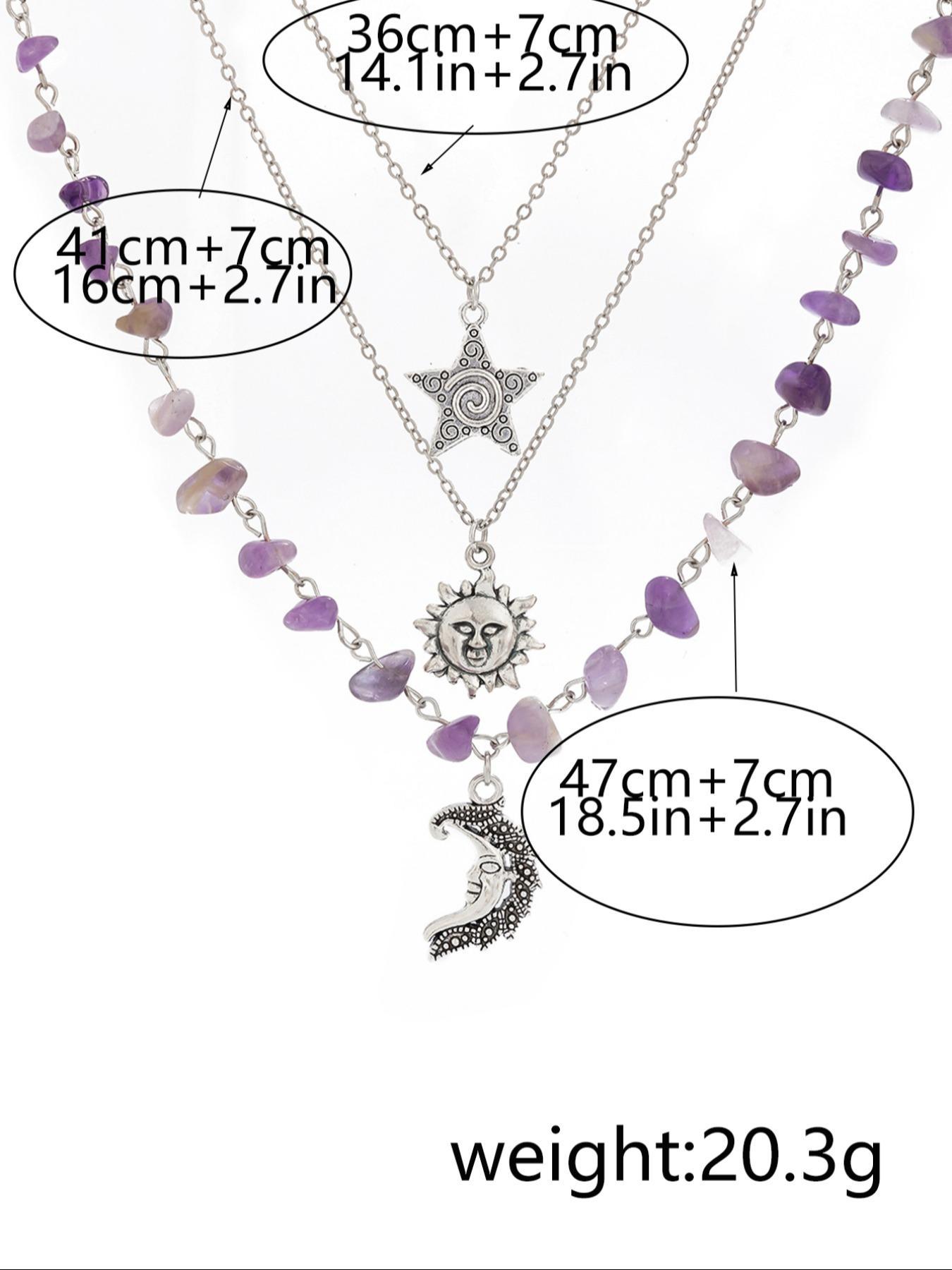 Women's Artificial Crystal & Star & Triple Moon Pendant Necklace, Star Shine Necklace, Jewelry for Party, Exquisite Jewelry for Gift, for Fall, Whimsical Necklace, Unique Gifts for Women, Statement Necklace