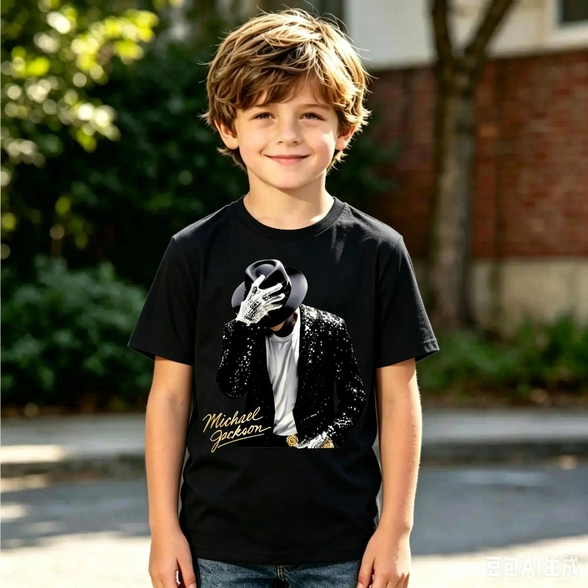 Kids Michael Jackson Print Compression Top - Pure Cotton, Breathable, Loose Fit Sports Tee for Boys & Girls, Soft Casual Outdoor Workout/Summer Daily Gift (Sports & Outdoor Clothing), Michael Print