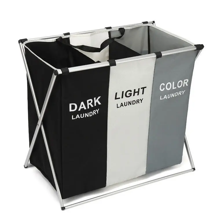 Foldable 3 Compartments Laundry Hamper, Large Fabric Laundry Basket, Dirty Clothes Storage Organizer for Home Bedroom Bathroom