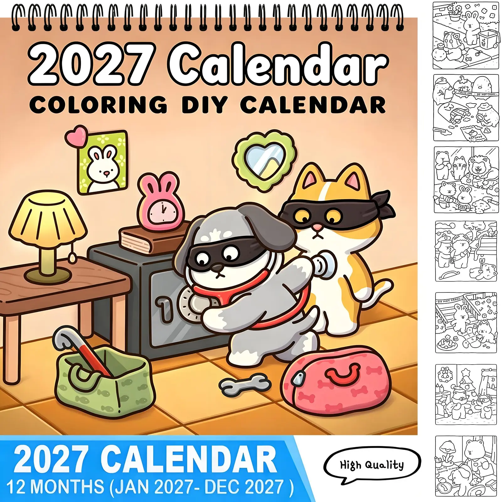 Cute Naughty Pet 2027 DIY Coloring Calendar 12 Months Kawaii Handmade Wall Art Decor,Wall Calendar,Calendar Gift,TikTokMadeMeBuyIt,Coloring Calendar,High Quality DIY Coloring Calendar,Kawaii Pet Thief Cute Cartoon Handmade Art Craft Gift