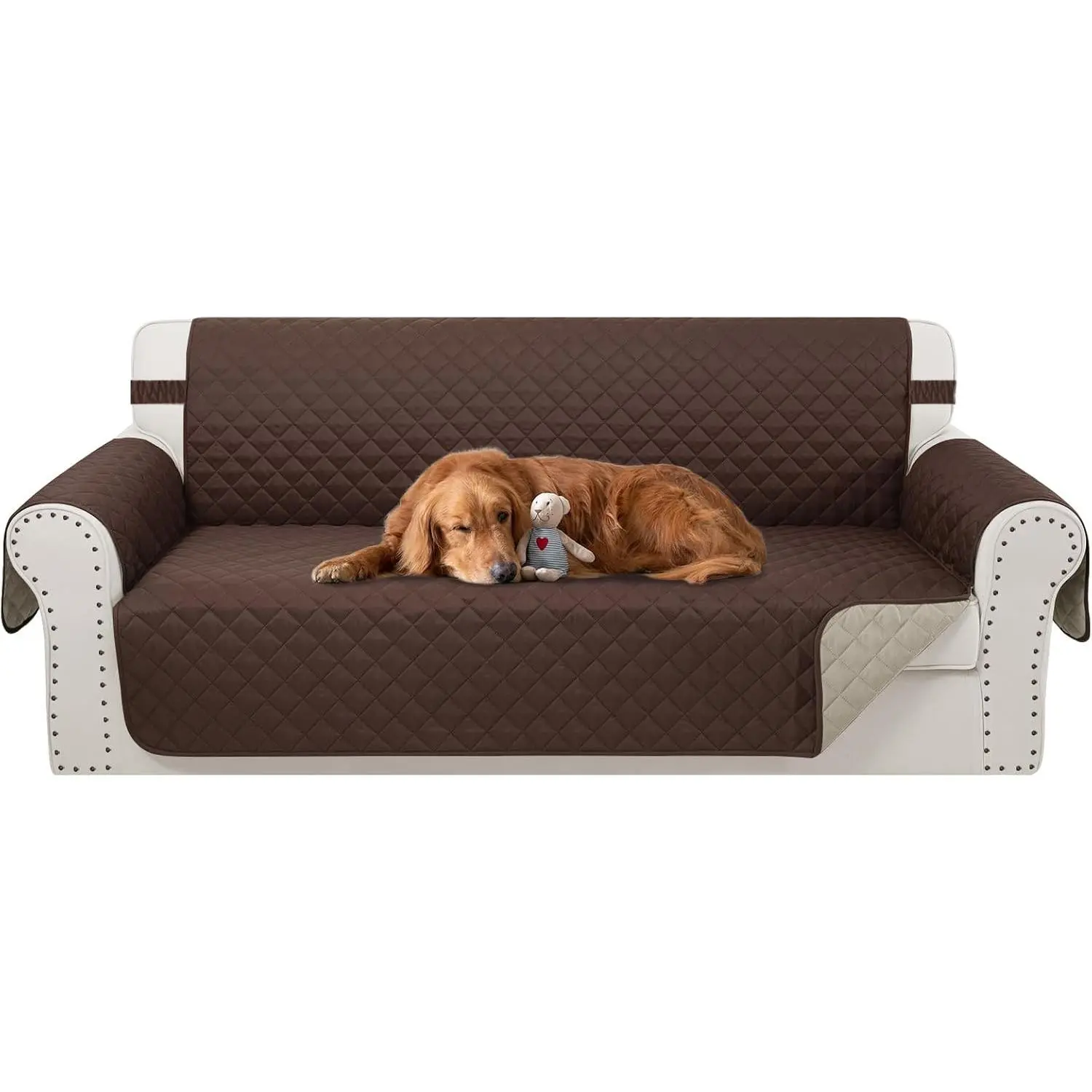 Reversible Couch Cover for 3 Cushion Couch Sofa Cover Washable for Pet Friendly with Elastic Straps Water Repellent(Sofa, Chocolate/Beige)