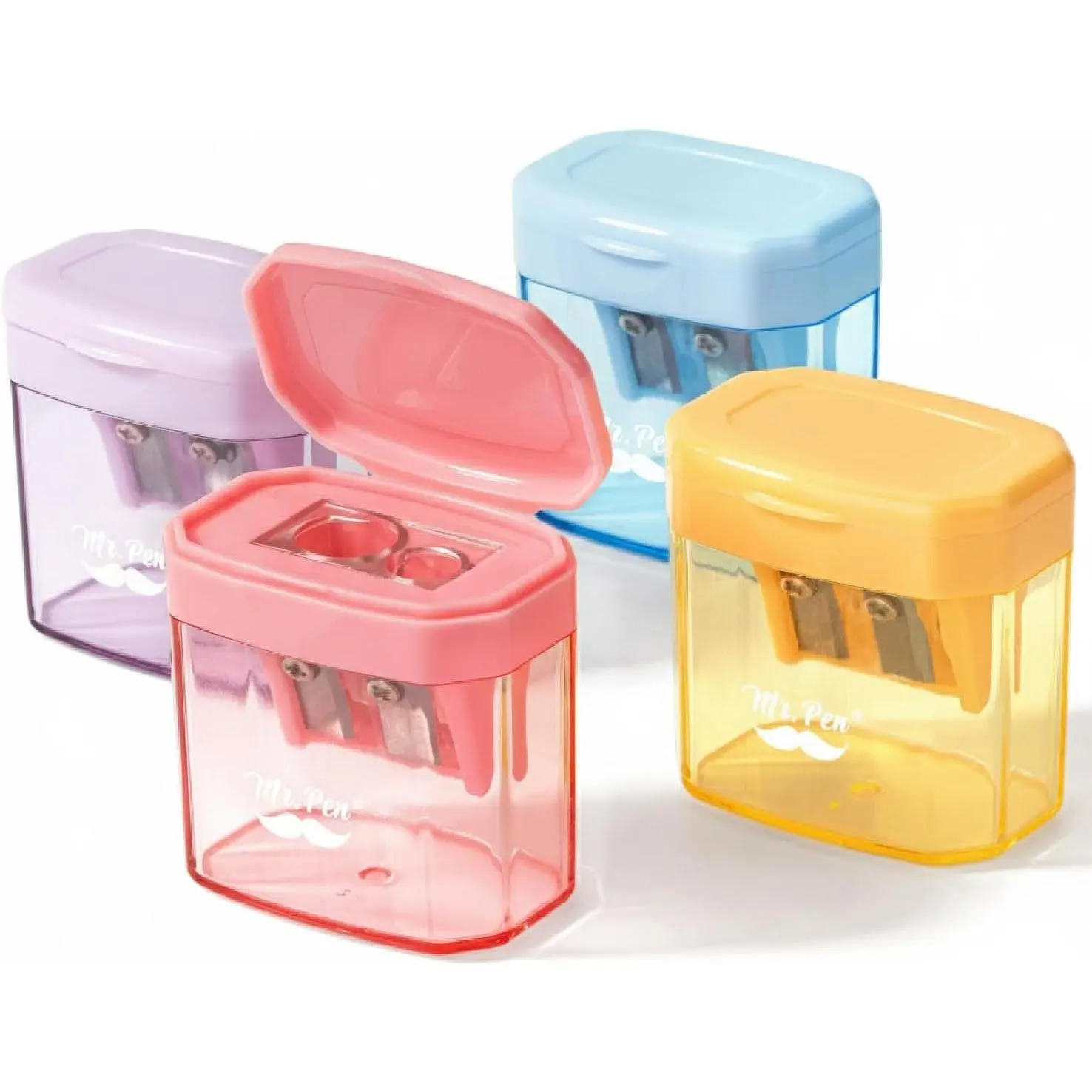 Handheld Manual Pencil Sharpener, 4-Pack Colorful Hole Design with Lid, Compatible with Standard Pencils, Classroom Supplies for Artists