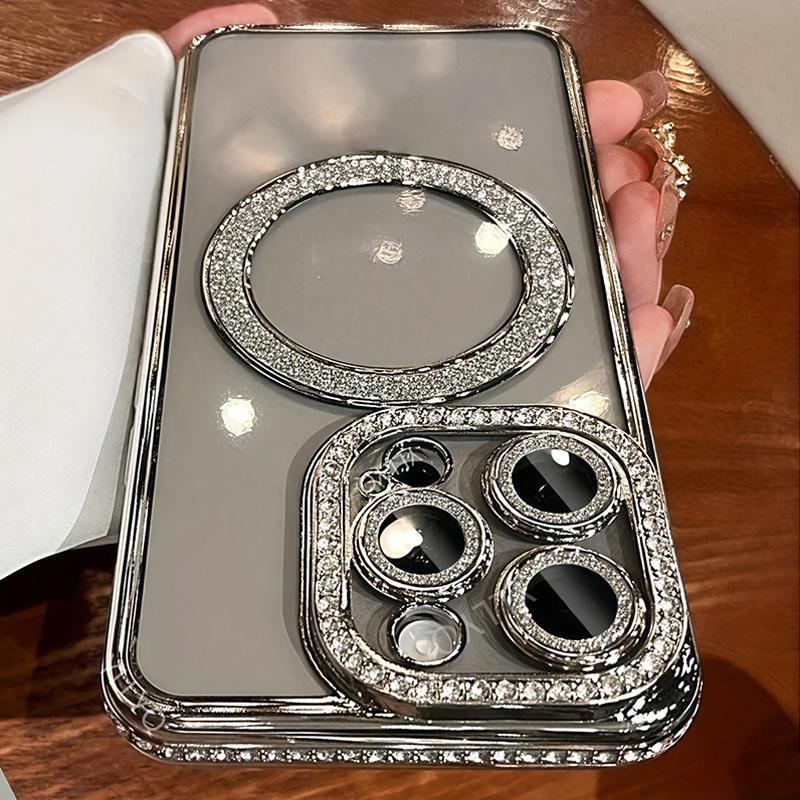 Sparkling Rhinestone Magnetic Phone Case for iPhone 17 Air/16/15/14/13/12/11 Plus/Pro/Max, Anti-Drop Shockproof Protection Fashion Phone Cover for Women