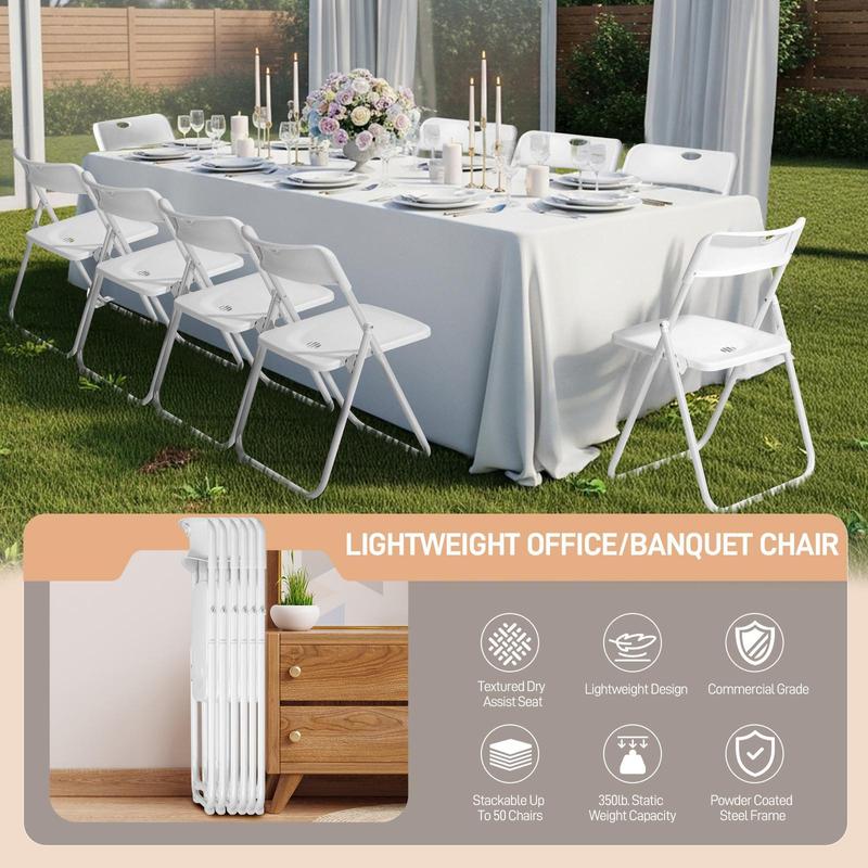 Outvita 10-Piece Foldable Chairs - 300LBS, 6 Colors, Lightweight Plastic + Reinforced Metal Frame | Easy to Fold for Indoor/Outdoor Parties, Weddings, Patios