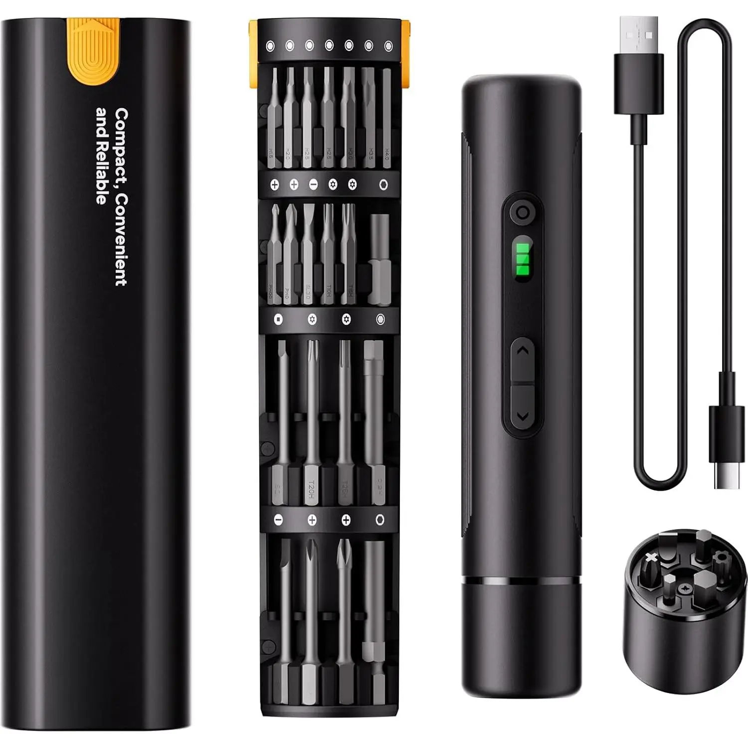 Electric Screwdriver Set with 33 Magnetic Bits and 3 Torque Setting, Max 10 N.m, 1500mAh Rechargeable Cordless Screwdriver, LED Light, Mini Power Screwdriver Tool Kit for 3D Printer, PC, Camera