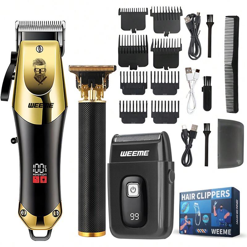 Electric Multifunctional Hair Trimmer Kit, Professional Cordless Hair Clippers and T-Blade Trimmer Combo for Men with LED Display, Barber Equipment Set