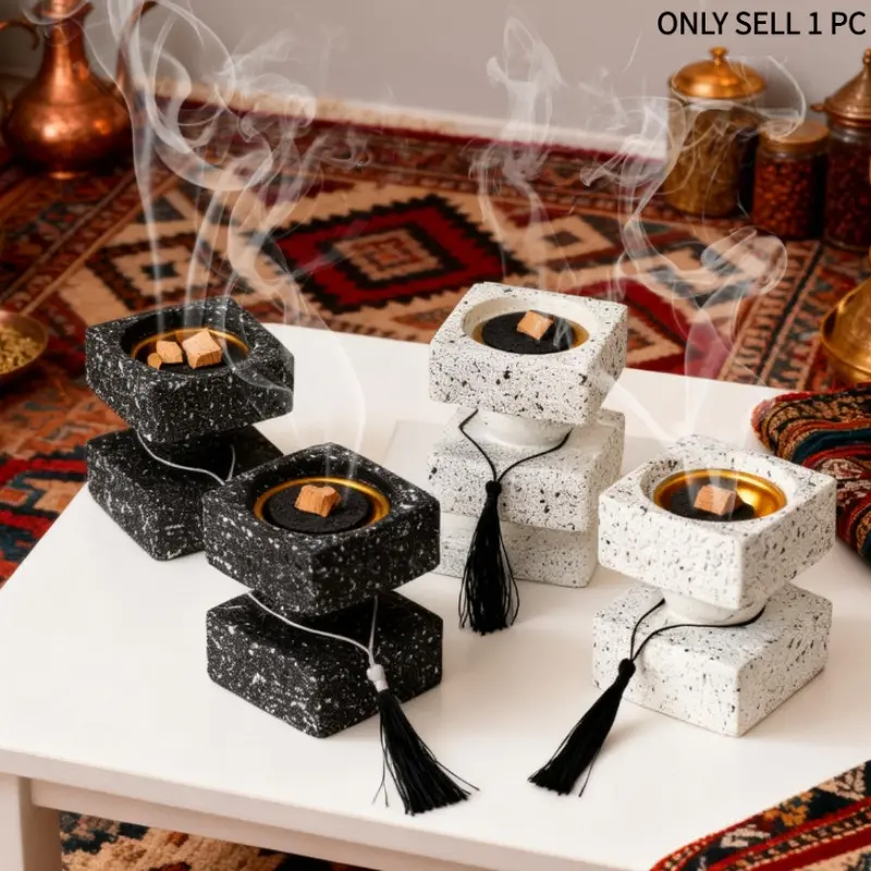 Boho Geometric Resin Incense Burner Modern Stone Look Aroma Holder with Tassel for Home, Yoga & Party Decoration, Bakhoor Burner