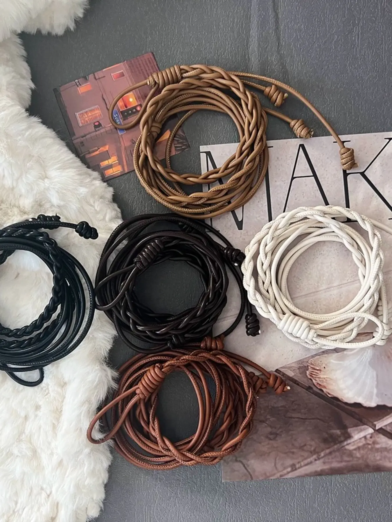 5-Pack Earth Tone Braided Rope Set, Dress Waist Cinch Leather Cord, Stylish Accessory for, Perfect for Fashion Enthusiasts